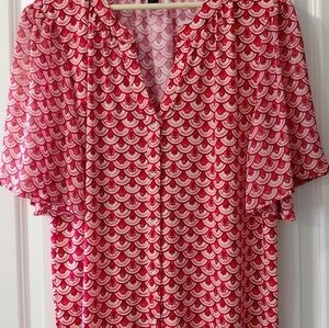 JM Collection Pink and Cream Scallop Button-Up Blouse
